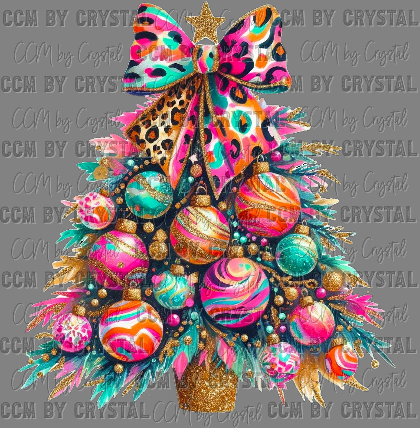Colorful Christmas Tree Faux Glitter Ready to Press Transfer DTF Transfer Sublimation Transfer