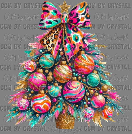 Colorful Christmas Tree Faux Glitter Ready to Press Transfer DTF Transfer Sublimation Transfer