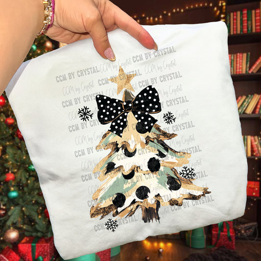 Christmas Tree Black Snowflakes Ready to Press Transfer Instant Peel DTF Transfer Sublimation Transfer