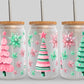 Colorful Christmas Trees UV Transfer 16oz Libby Glass Can Wrap Ready to Apply