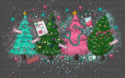 Christmas Trees Nurse Ready to Press Transfer DTF Transfer Sublimation Transfer