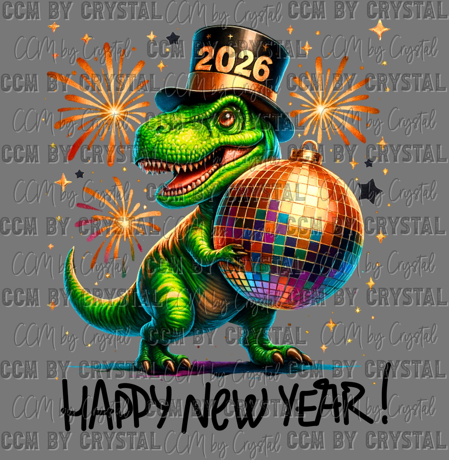 Happy New Year 2026 Trex Black Ready to Press Transfer DTF Transfer Sublimation Transfer