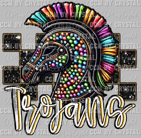 Trojans Faux Rhinestones Effect Ready to Press Transfer DTF Transfer Sublimation Transfer