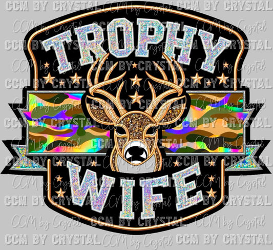 Deer Trophy Wife Faux Glitter Effect Ready to Press Transfer