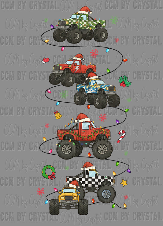 Monster Truck Christmas lights Ready to Press Instant Peel DTF Transfers