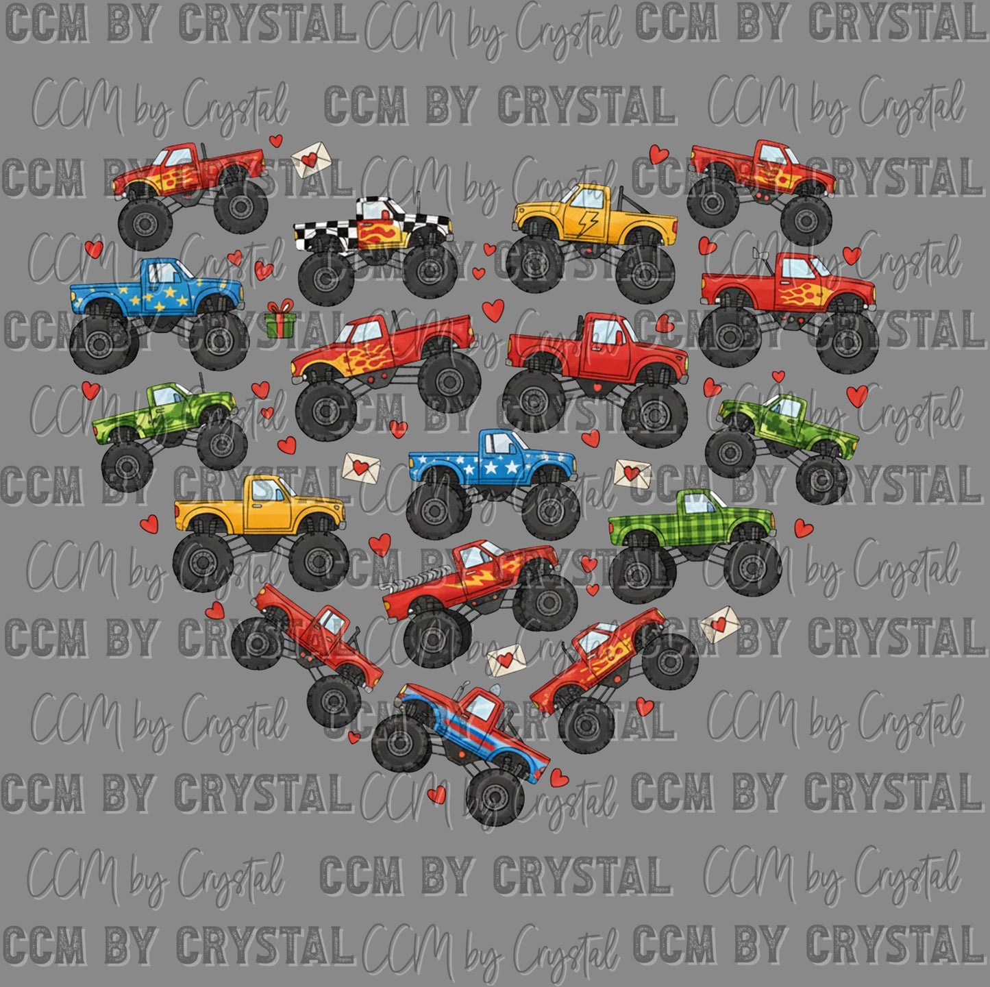 Monster Truck Heart Valentines Day DTF Transfers Sublimation Transfers