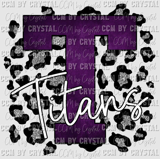 T Titans Purple Silver Leopard Background Mascot Ready to Press Transfer