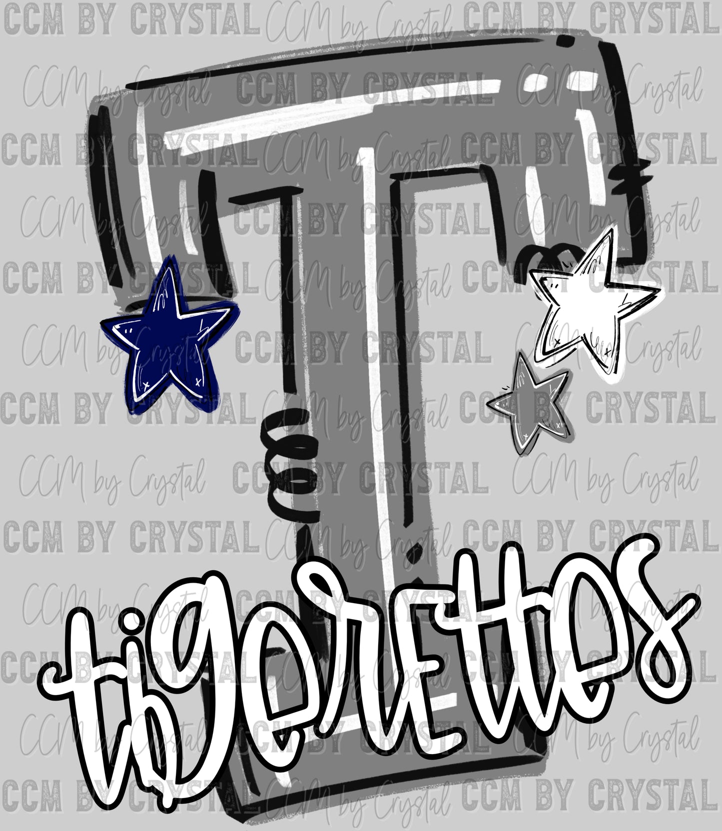 T Tigerettes Grey Navy Mascot Ready to Press DTF Transfers Sublimation Transfers