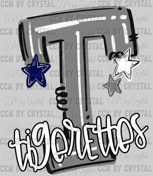 T Tigerettes Grey Navy Mascot Ready to Press DTF Transfers Sublimation Transfers