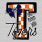 T Tigers Go Fight Win Orange Checkered Mascot Ready to Press Transfer DTF Transfer Sublimation Transfer