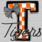 Tigers Checkered Bow Sports Mascot Ready to Press Transfer DTF Transfer Sublimation Transfer