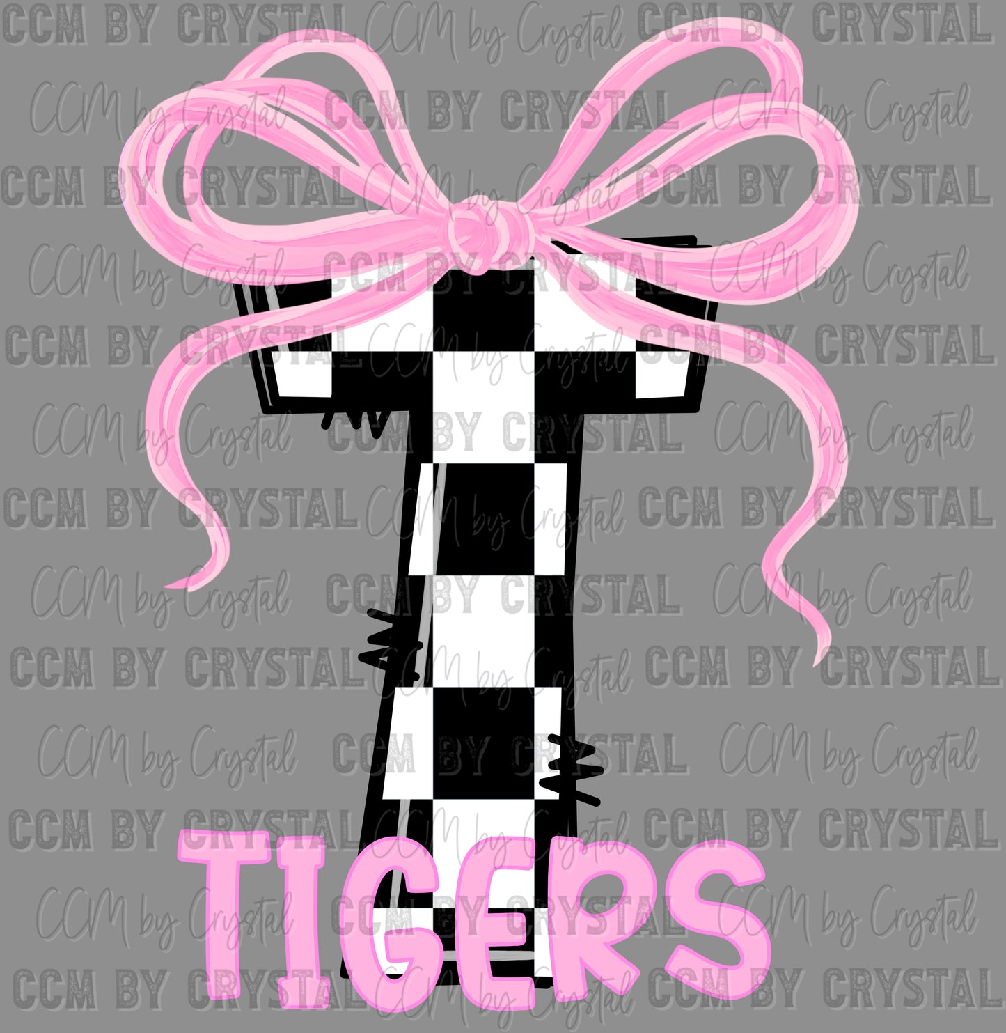 T Tigers Pink Bow Ready to Press Transfer DTF Transfer Sublimation Transfer