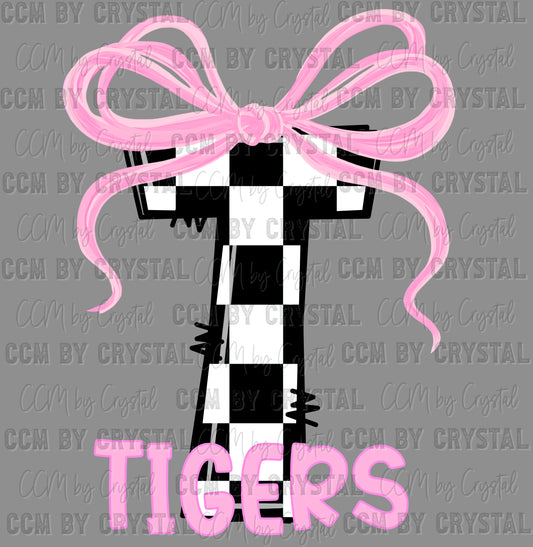 T Tigers Pink Bow Ready to Press Transfer DTF Transfer Sublimation Transfer