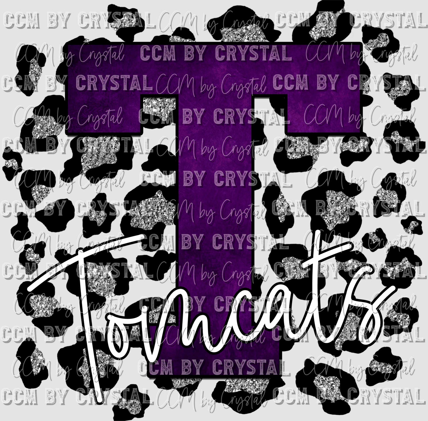 T Tomcats Purple with Silver Leopard Background Mascot Ready to Press Transfer