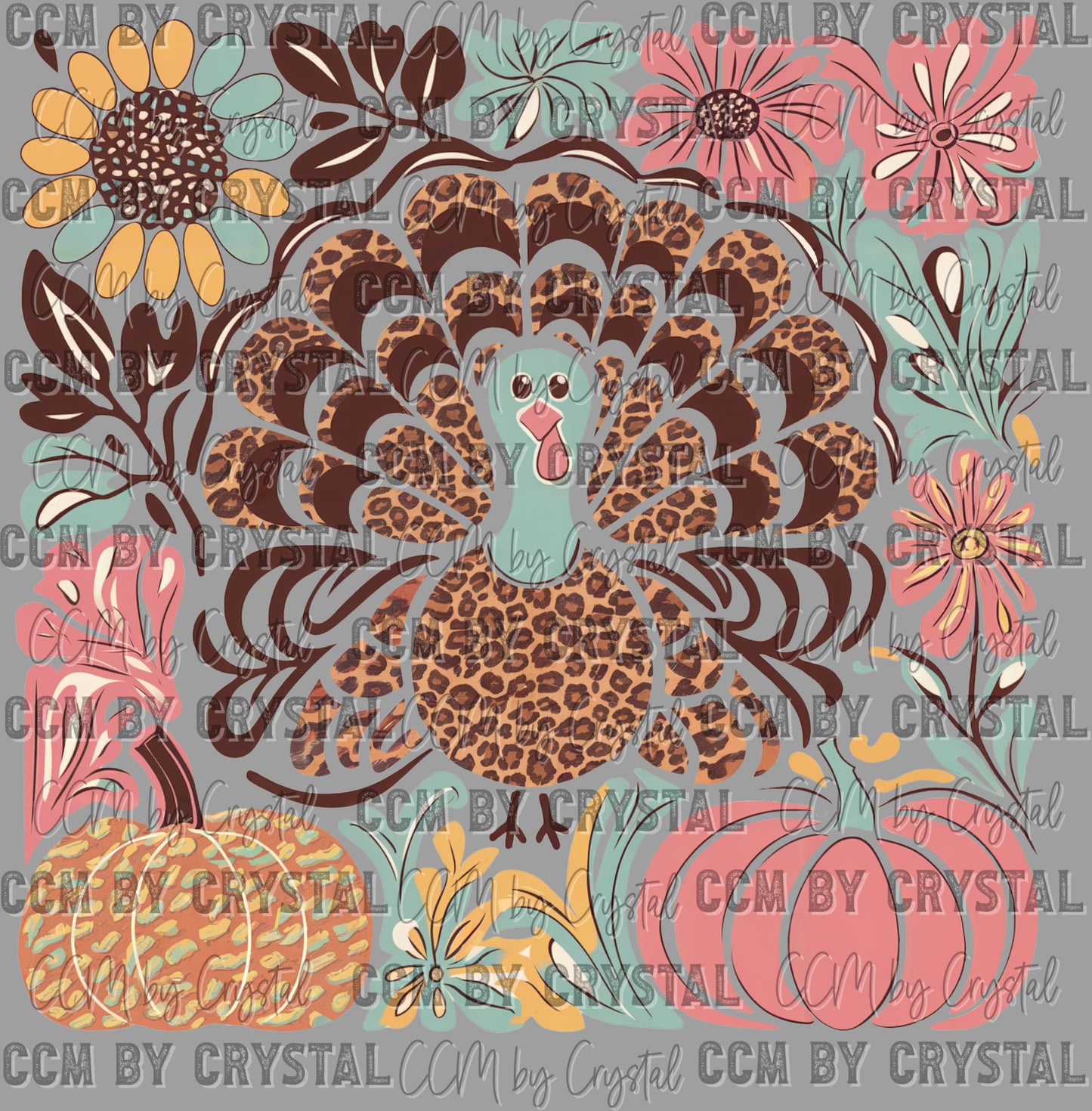 Floral Turkey Fall Ready to Press Transfer Instant Peel DTF Transfer Sublimation Transfer