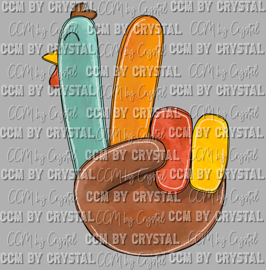 Turkey Peace Sign Thanksgiving Ready to Press Transfer DTF Transfer Sublimation Transfer