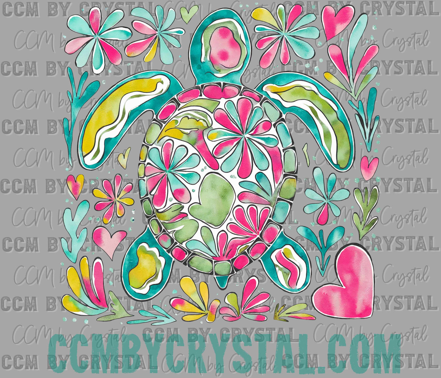 Floral Turtle Summer Ready to Press Transfer DTF Transfer Sublimation Transfer