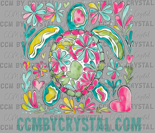 Floral Turtle Summer Ready to Press Transfer DTF Transfer Sublimation Transfer