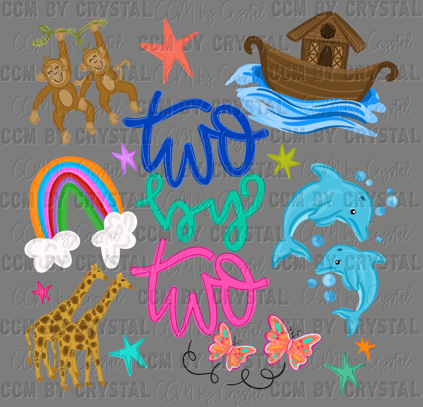 Two by Two Noah's Ark Faith Christian Ready to Press Instant Peel DTF Transfers Sublimation Transfers