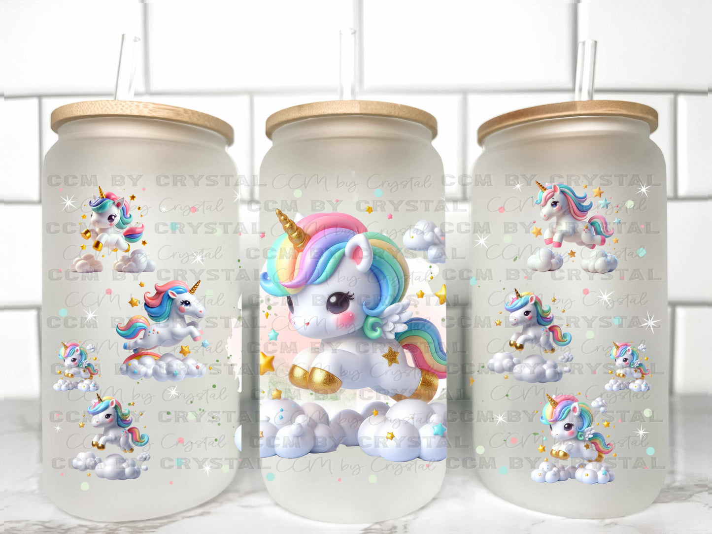 Unicorns UV Transfer 16oz Libby Glass Can Wrap Ready to Apply