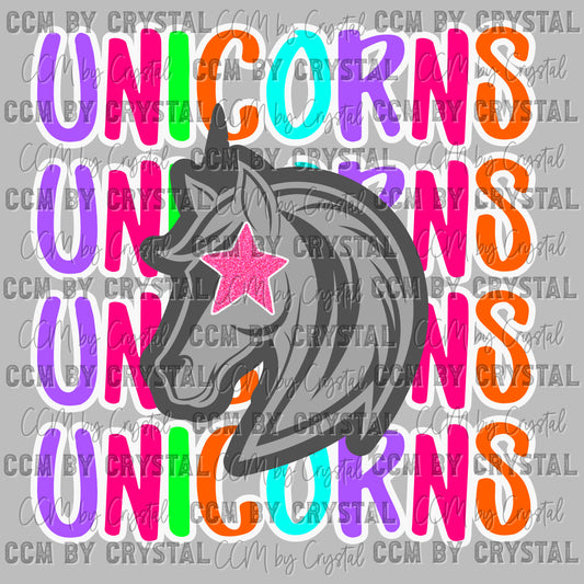 Unicorns Colorful Mascot Ready to Press Transfer DTF Transfer Sublimation Transfer