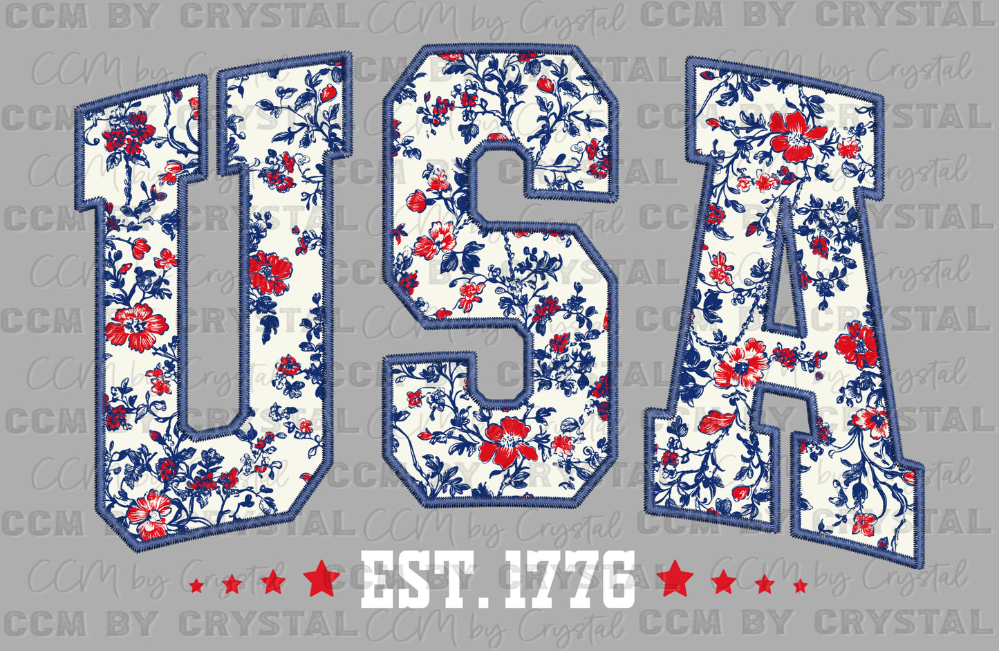 USA est 1776 Faux Embroidery Fourth of July 4th Patriotic Ready to Press Transfer DTF Transfer