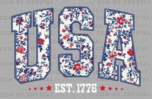 USA est 1776 Faux Embroidery Fourth of July 4th Patriotic Ready to Press Transfer DTF Transfer