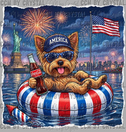 USA Yorki Puppy 4th Of July Patriotic Ready to Press DTF Transfers Sublimation Transfers