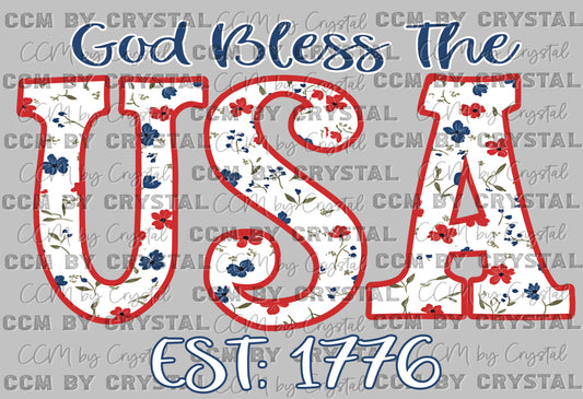 God Bless the USA 4th of July USA Faith Ready to Press Transfer DTF Transfer Sublimation Transfer