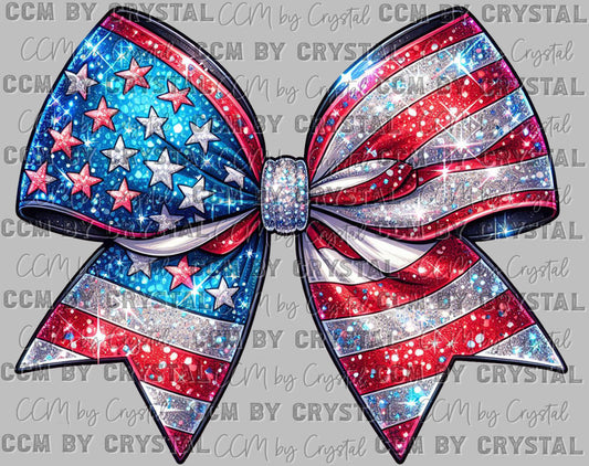 USA Bow Faux Glitter Ready to Press Transfer DTF Transfer Sublimation Transfer