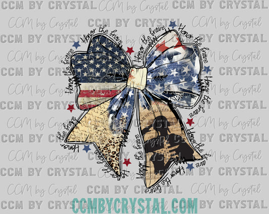 Honnor the Brave Soldier Bow USA 4th of July Ready to Press Transfer DTF Transfer Sublimation Transfer