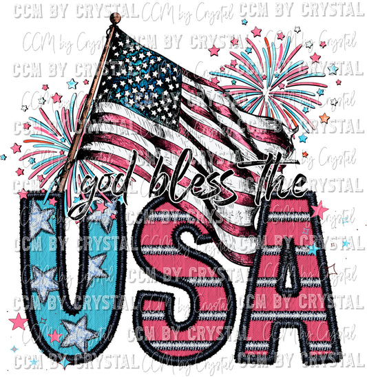 USA Embroidery Effect Fourth of July Patriotic Freedom Ready to Press Transfer