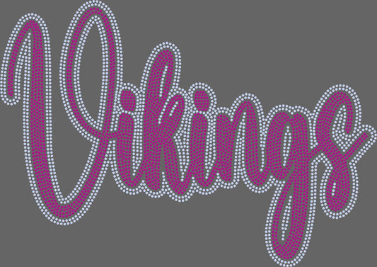 Vikings Cursive 11" Wide 2- Color Spangle Ready to Press Spangle Transfer Sparkle Bling