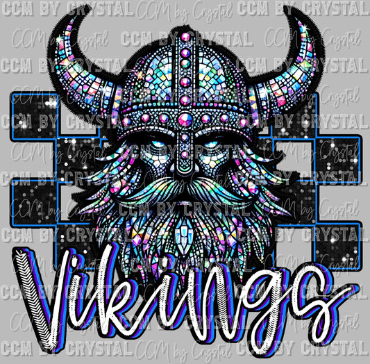 Vikings Mascot Faux Rhinestones Effect Ready to Press Transfer DTF Transfer Sublimation Transfer