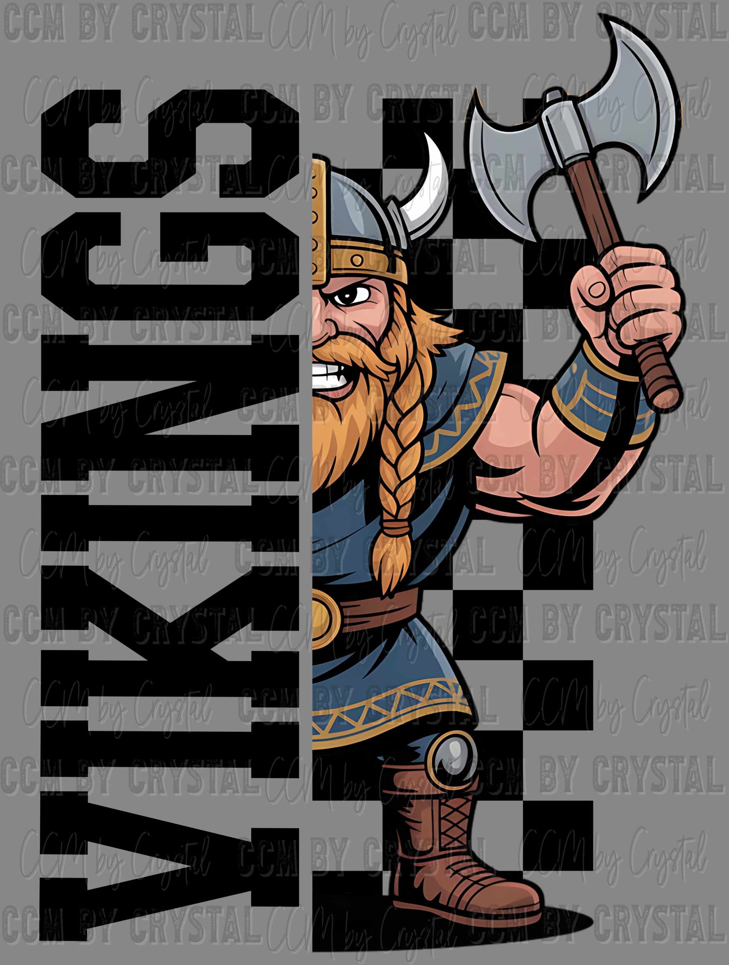 Vikings Checkered Sports Mascot Ready to Press Transfer DTF Transfer Sublimation Transfer