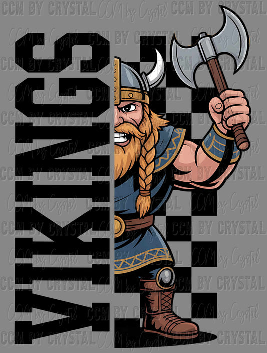 Vikings Checkered Sports Mascot Ready to Press Transfer DTF Transfer Sublimation Transfer