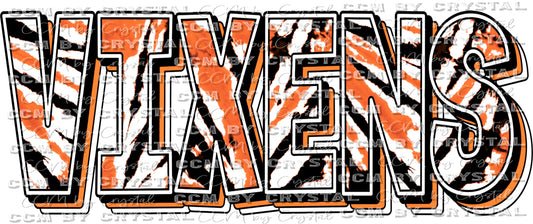 Vixens Mascot Tie Dye Orange, Black and White Ready to Press Transfer