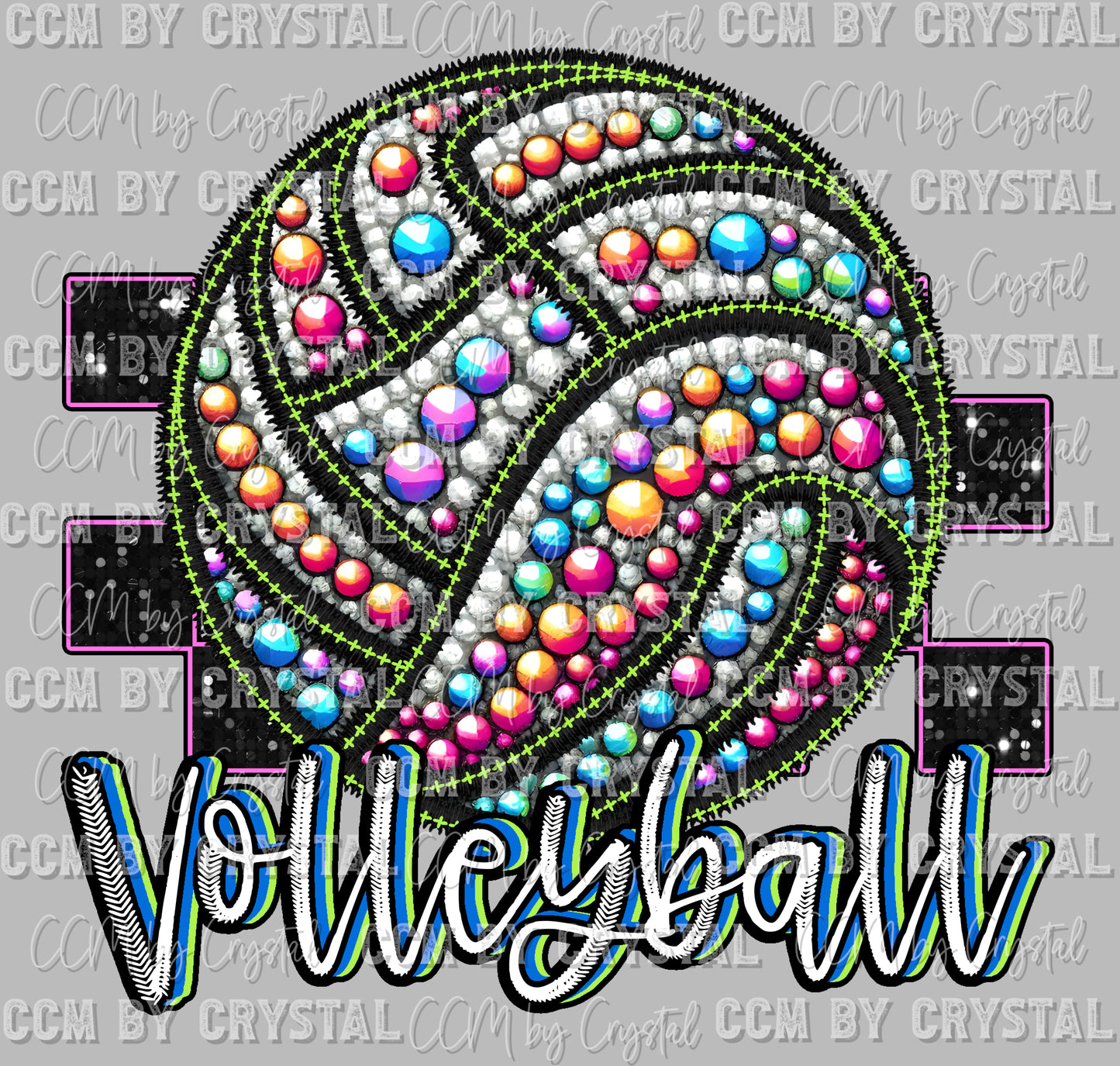 Volleyball Faux Rhinestones Effect Ready to Press Transfer DTF Transfer Sublimation Transfer