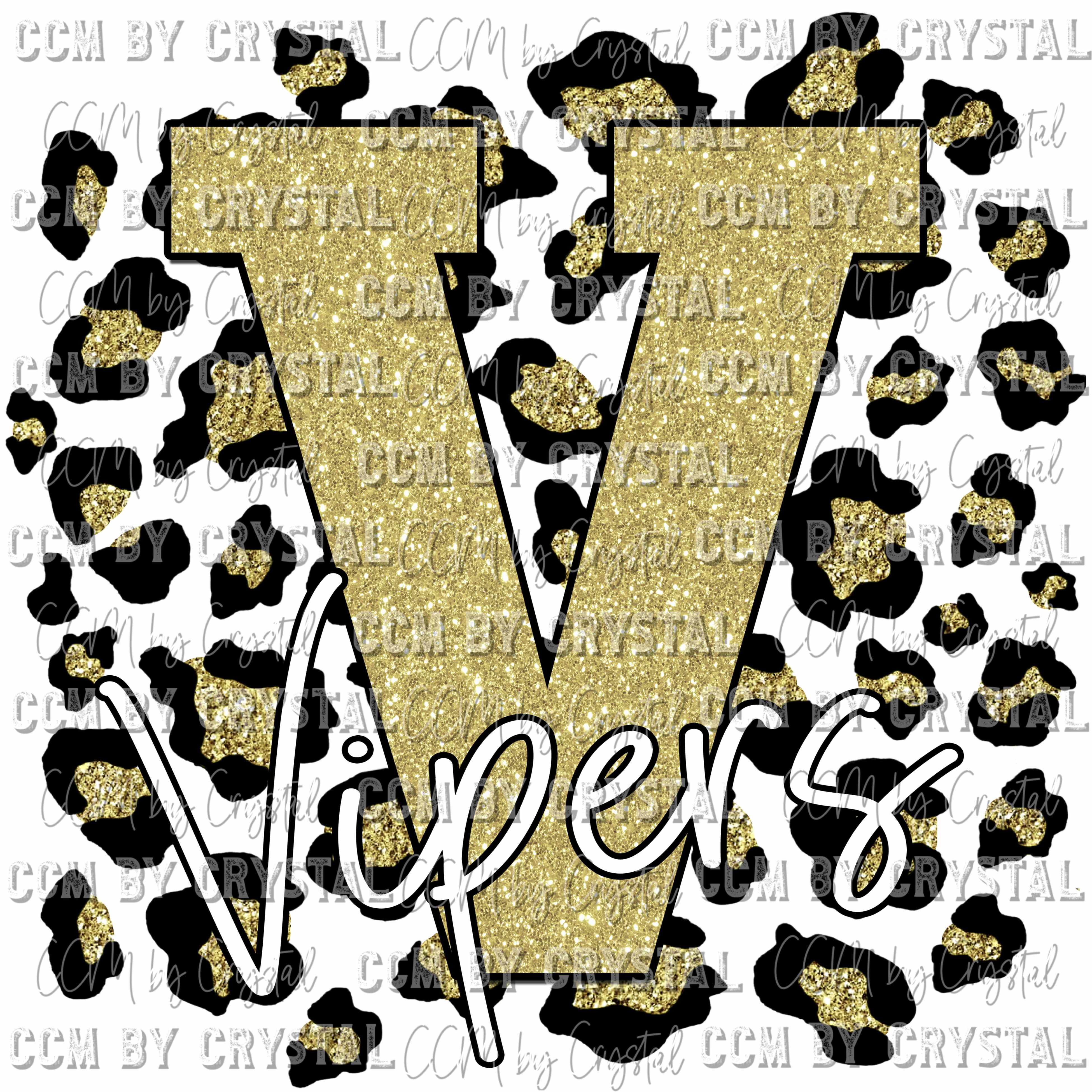V Vipers Gold Glitter Letter with Gold Glitter Leopard background Masc ...