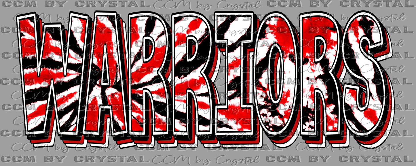 Warriors Tie Dye Mascot Ready to Press Transfer DTF Transfer Sublimation Transfer