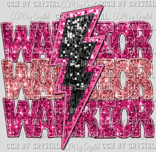 Warrior Breast Cancer Awareness Faux Sequins Faux Embroidery Ready to Press Transfer