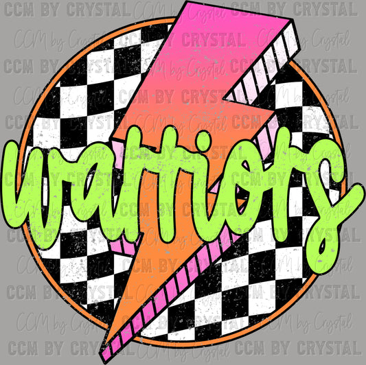 Warriors Colorful Lightning Bolt Sports Mascot Ready to Press Transfer DTF Transfer Sublimation Transfer