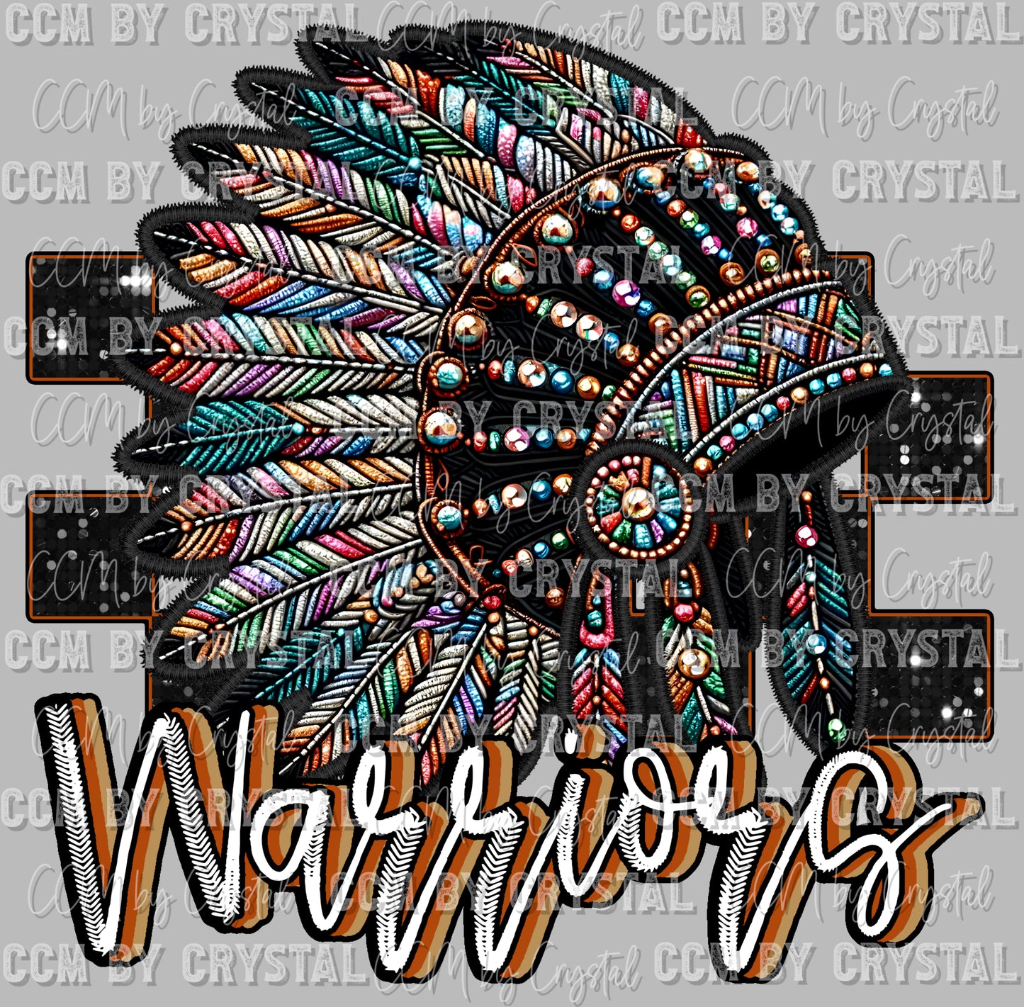 Warriors Faux Rhinestone Effect Ready to Press Transfer DTF Transfer Sublimation Transfer)