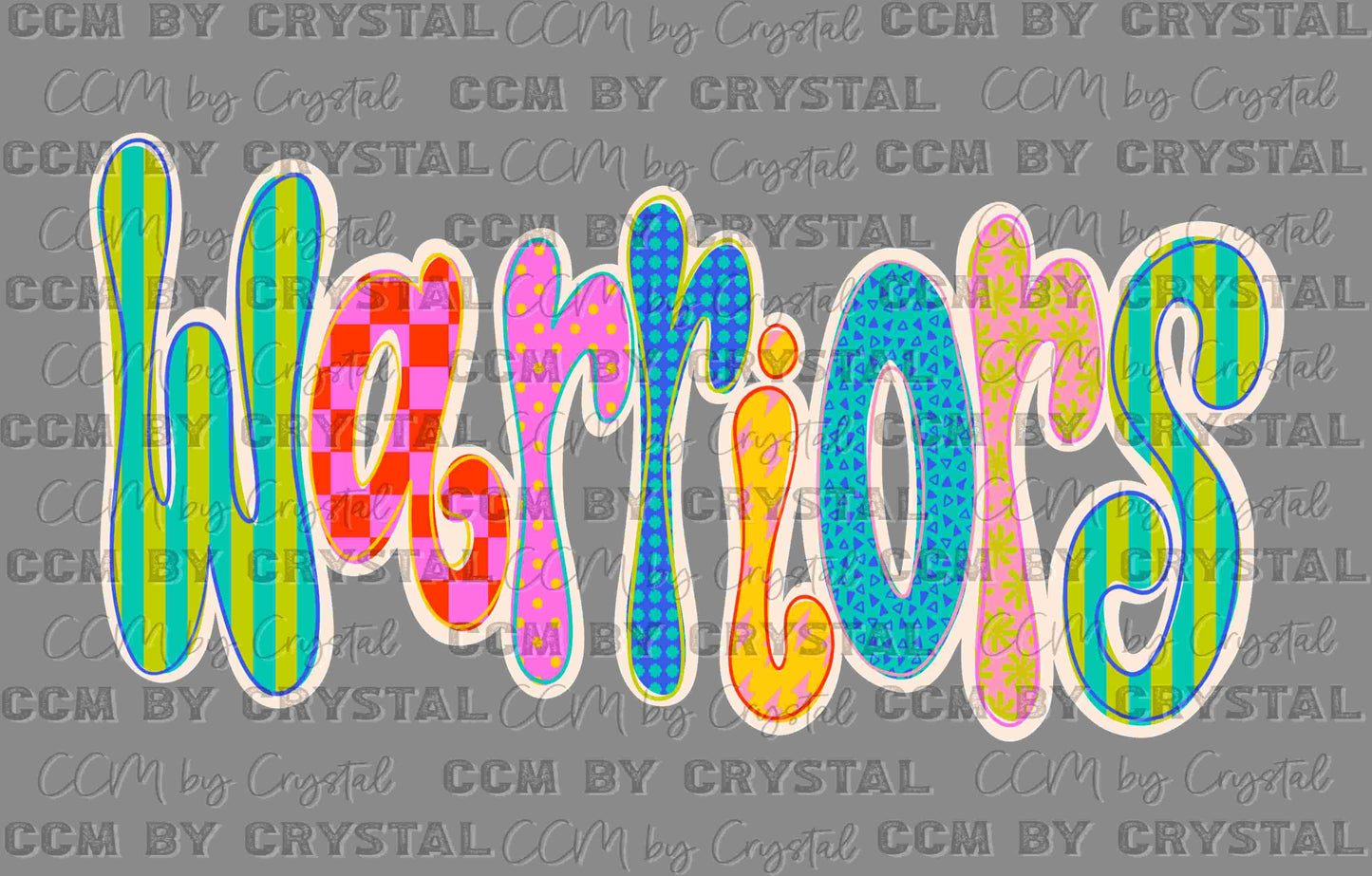 Warriors Doodle Colorful Mascot Ready to Press Transfer Direct to Film DTF Transfers