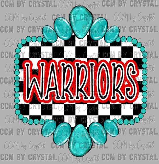 Red Warriors Mascot Turquoise Concho Ready to Press Transfer DTF Transfer Sublimation Transfer