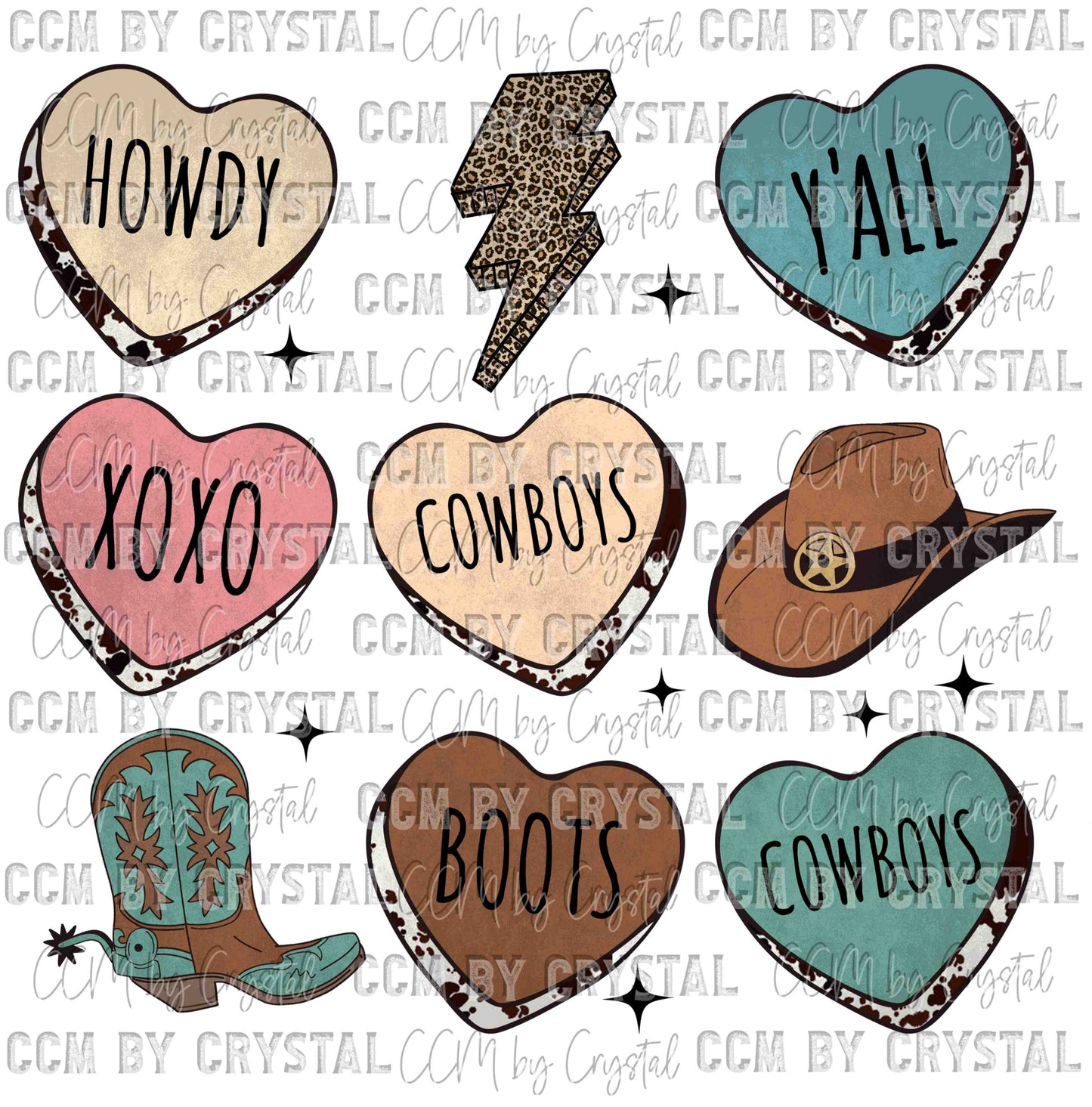 Valentines Day Western Hearts Ready to Press Transfer
