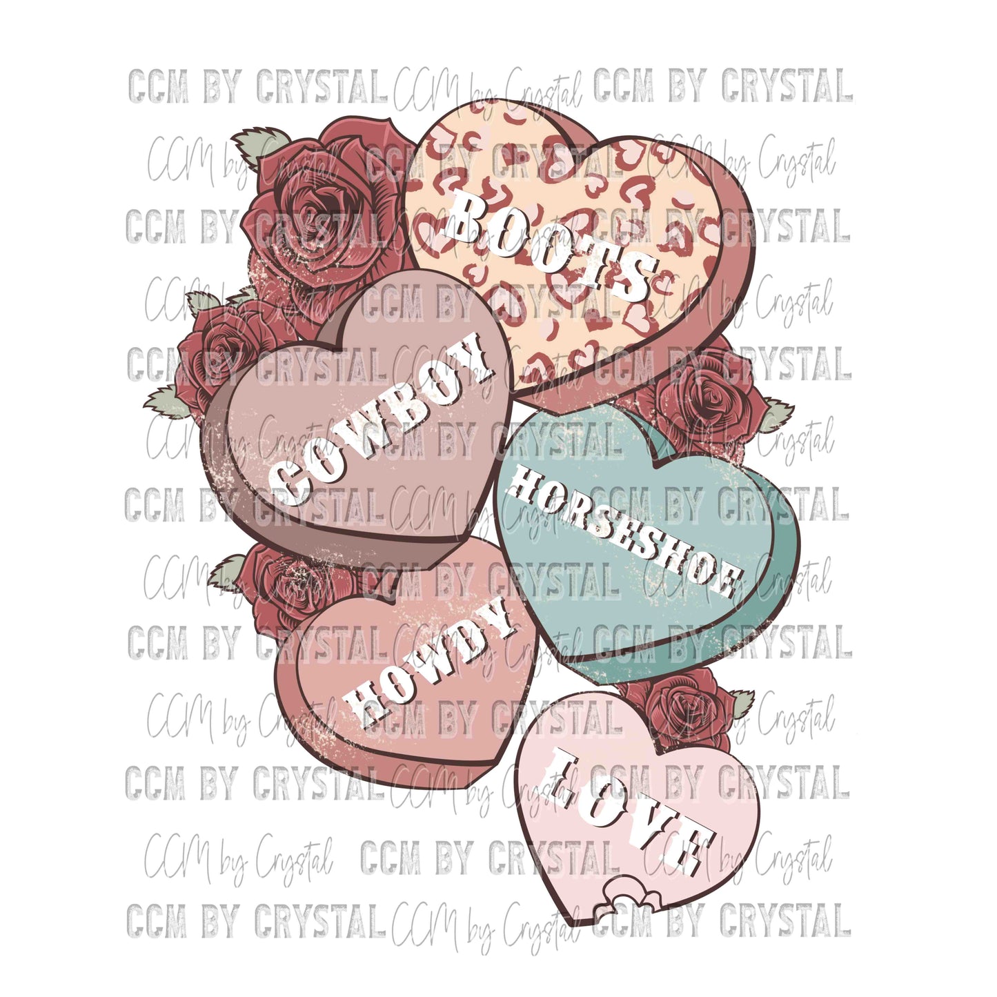 Valentines Day Western Hearts Ready to Press Transfer