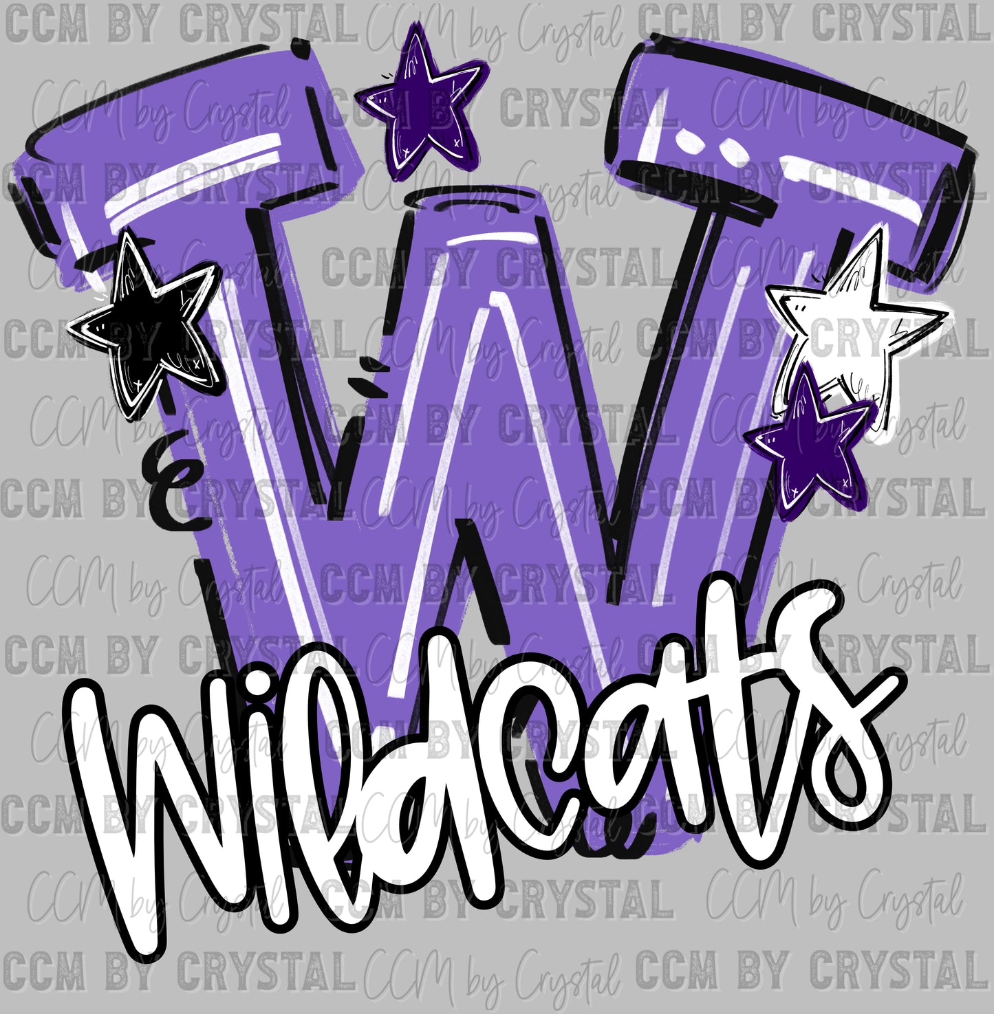 W Wildcats Purple Mascot Ready to Press DTF Transfers Sublimation Transfers