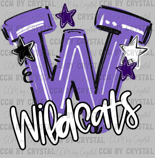 W Wildcats Purple Mascot Ready to Press DTF Transfers Sublimation Transfers