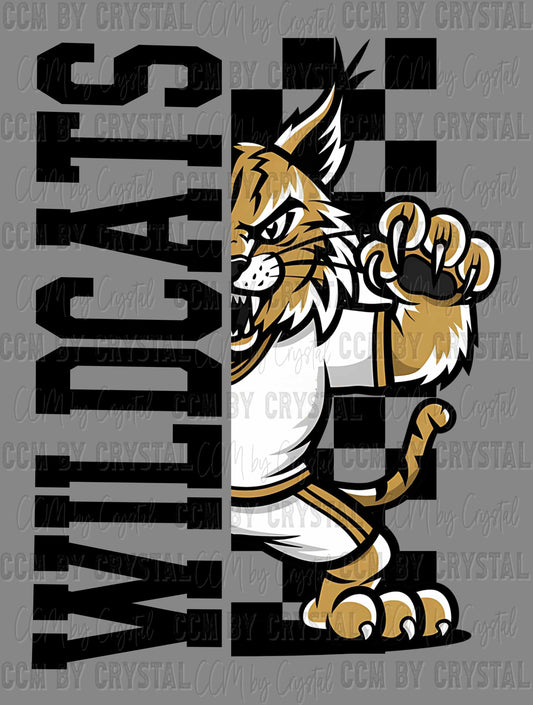 Wildcats Checkered Sports Mascot Ready to Press Transfer DTF Transfer Sublimation Transfer